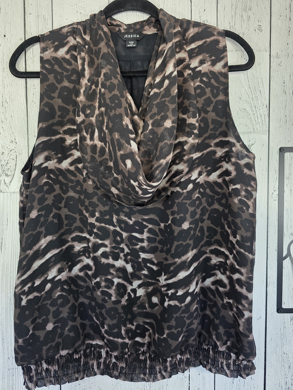 Jessica Petite Leopard Print Cowl Neck Blouse Size L Office Business Workwear